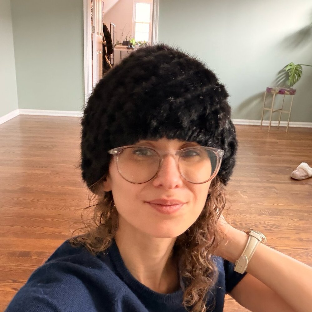 Black Faux Fur Knit Beanie Hat